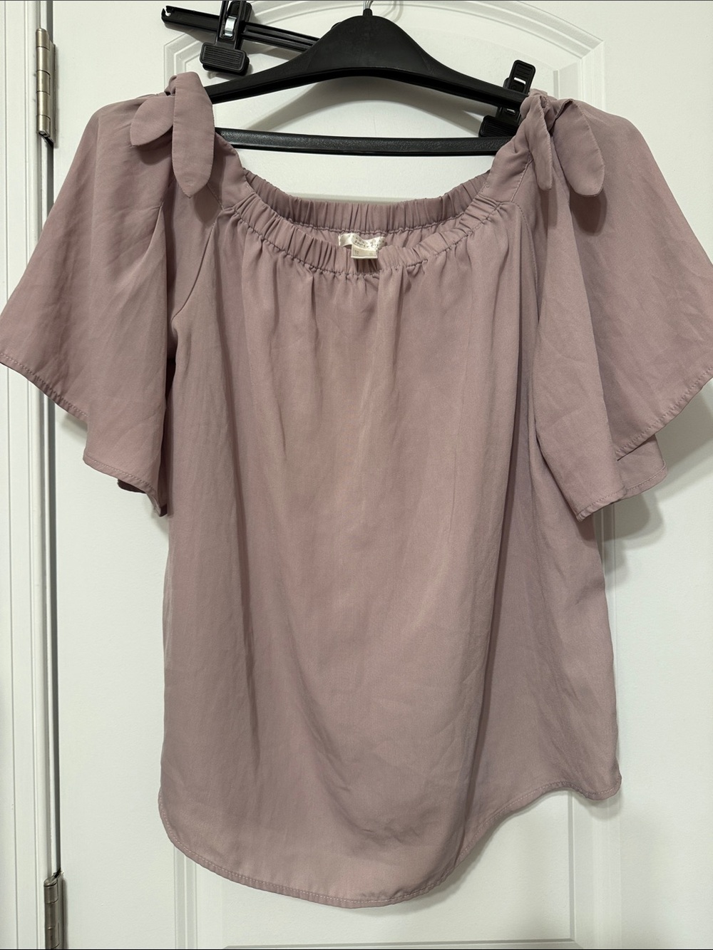 Sole Society Dusty Mauve Tie-Shoulder Off-the-Shoulder Blouse